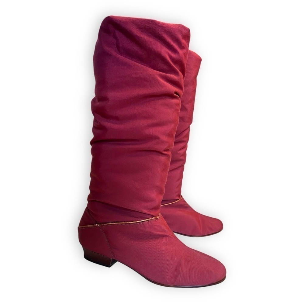 Vintage 1970's down filled maroon red knee high puffer boots pristine condition - Picture 2 of 10